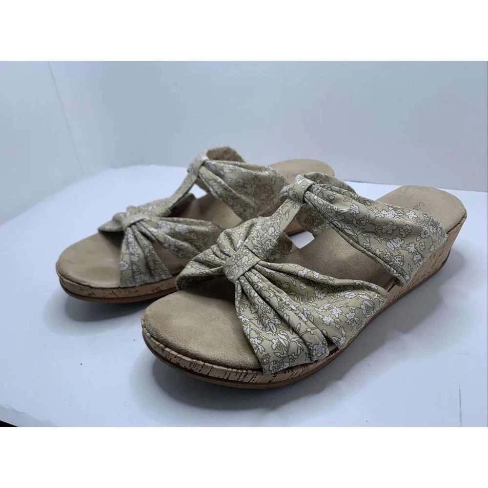 Easy Street Wedge Slide Sandals - Amberlee-Natural Floral Womens Size 9.5